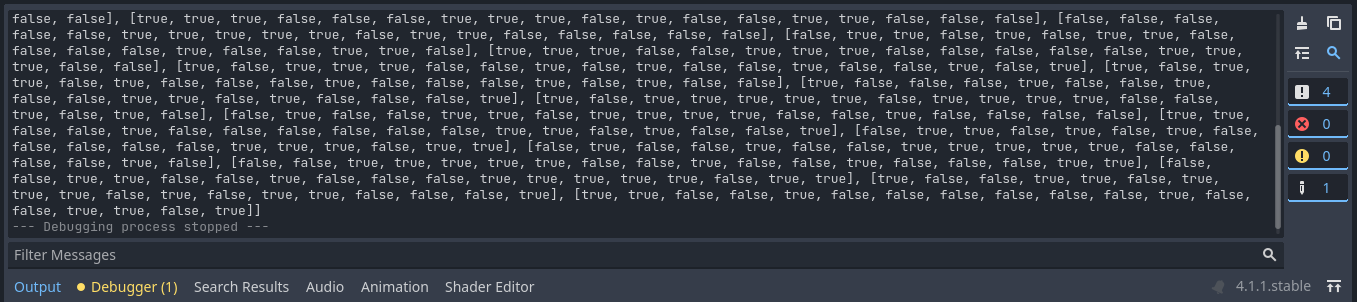 Arrays of true and false in the console output