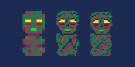 Sprites of three golem, each made from stone and overgrown with moss and vines
